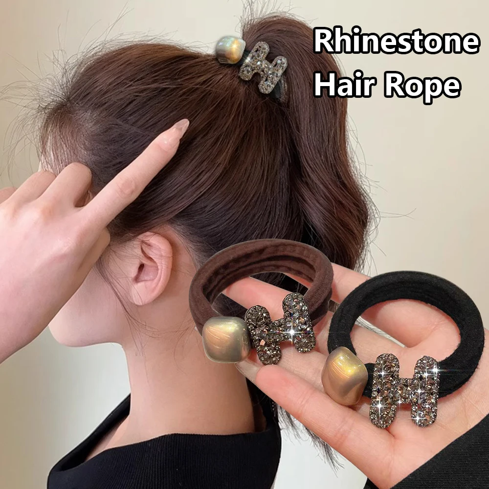 

Luxury Full Diamond Letter H Hair Rope Non-slip Ponytail Hair Rubber Band High Elastics Hair Ties for Girl Accessories Headwear
