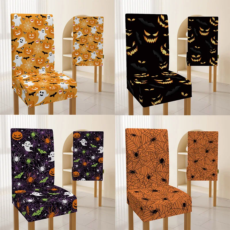 New Halloween Pumpkin Devil Chair Back Cover Stretch Dining Chair Slipcover for Home Party Decor