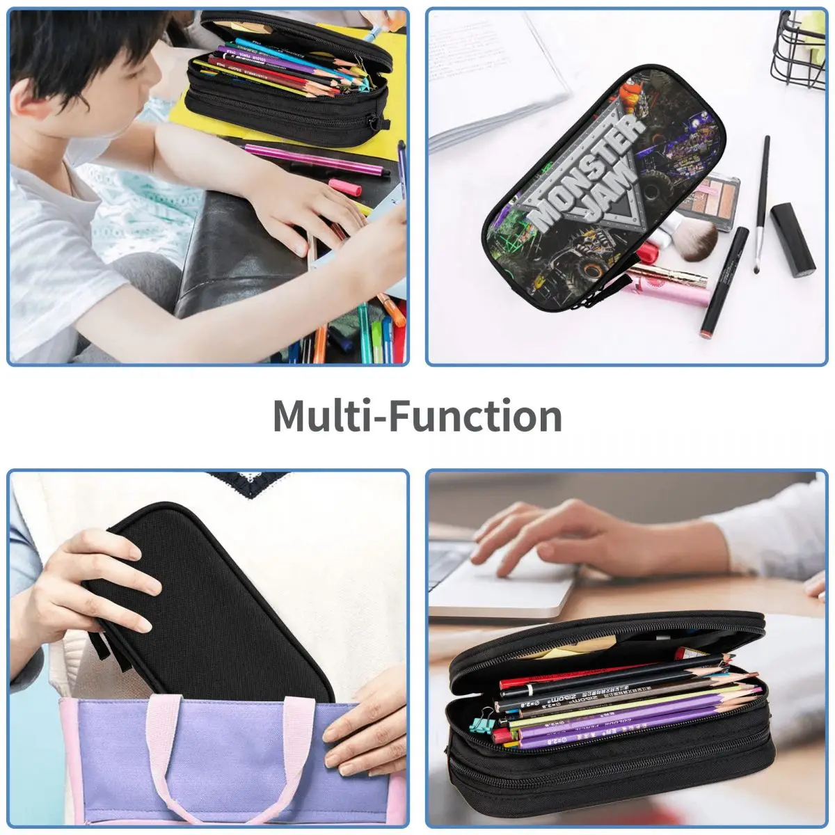 Estojos de lápis padrão Monster Jam, grande capacidade Pen Bags, Classic Pen Box, Lápis Pouch para meninos e meninas, Escola de papelaria para estudantes