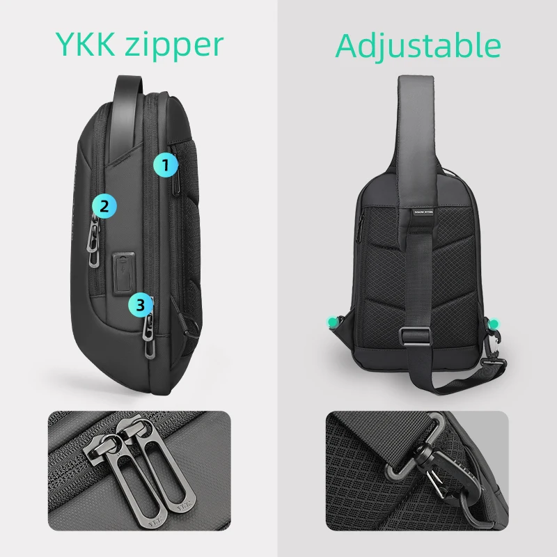 Mark Ryden Umhängetasche für Herren, wasserabweisende Sport-Brusttasche, Diebstahlsichere Umhängetaschen, USB-Lade-Umhängetasche
