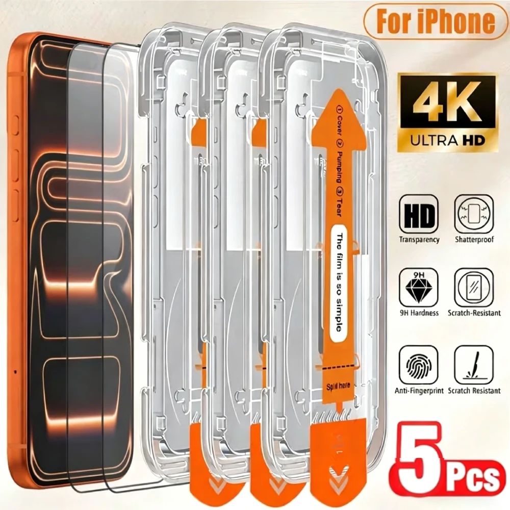 

1-5Pcs HD Tempered Glass For iPhone 17 Pro Max 16 15 14 13 Mini 11 12 Pro 16e 7 6 8 Plus SE XR XS Easy Install Screen Protectors