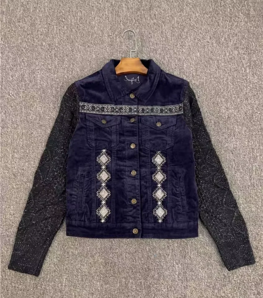Foreign trade original single Spanish new color patchwork embroidered denim coat