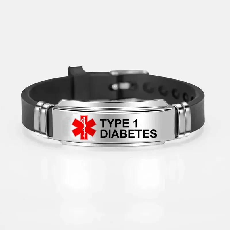 Adjustable Silicone Medical Alert ID Bracelet for Type 1 Diabetes Men Women ICE Emergency Jewelry