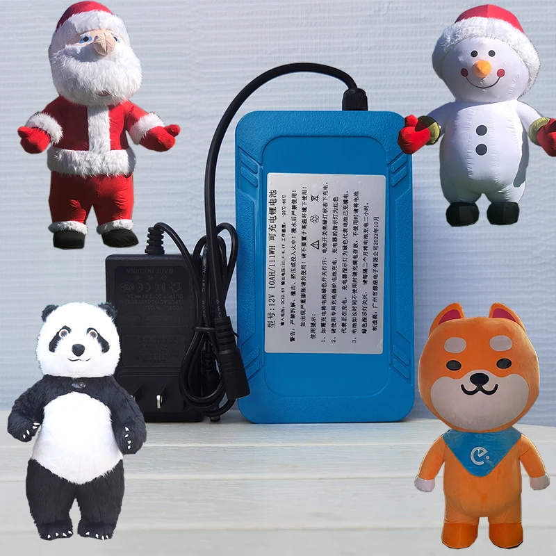 Inflatable doll costume with 12v lithium battery charger backpack, giant panda, Santa Claus cartoon doll costume accessories