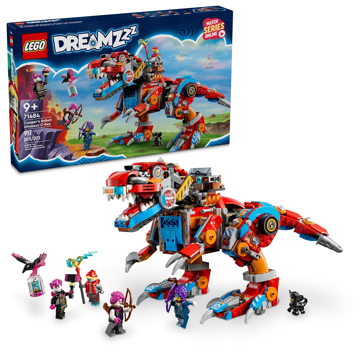 LEGO DREAMZzz Cooper\'s Dinobot C-Rex, dinosaur toy transforms from a pterodactyl to a Tyrannosaurus Rex action figure, 71484