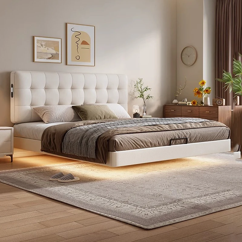 

Floating Bedroom Double Bed Luxury Space Saving Storage Modern Design Bed Simple Sleeping Platform Beliche Trendy Furniture