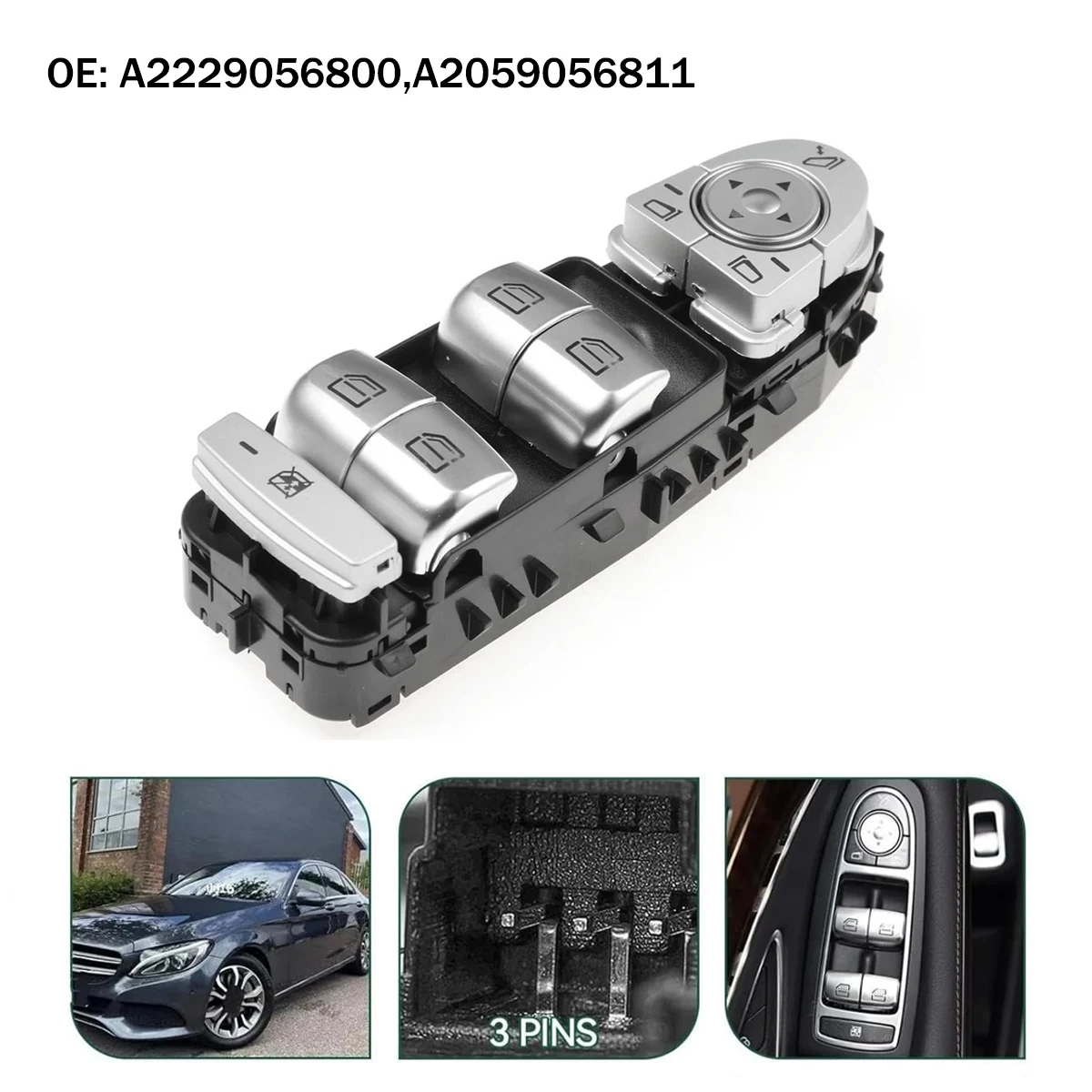 A2229056800 مفتاح نافذة الطاقة الرئيسي للسيارة الجانب الأمامي الأيسر للسائق لمرسيدس بنز C300 C350e C400 C450 C43 C63 AMG 2014-2018