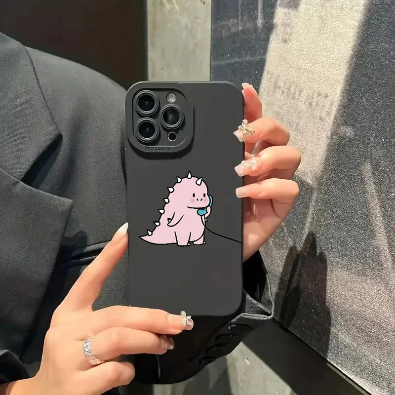 Cute Cartoon Green Dinosaur Couple Phone Case For iPhone 16 11 12 13 14 15 Pro Max Mini X XS Max XR 7 8 Plus Funny  Soft Cover