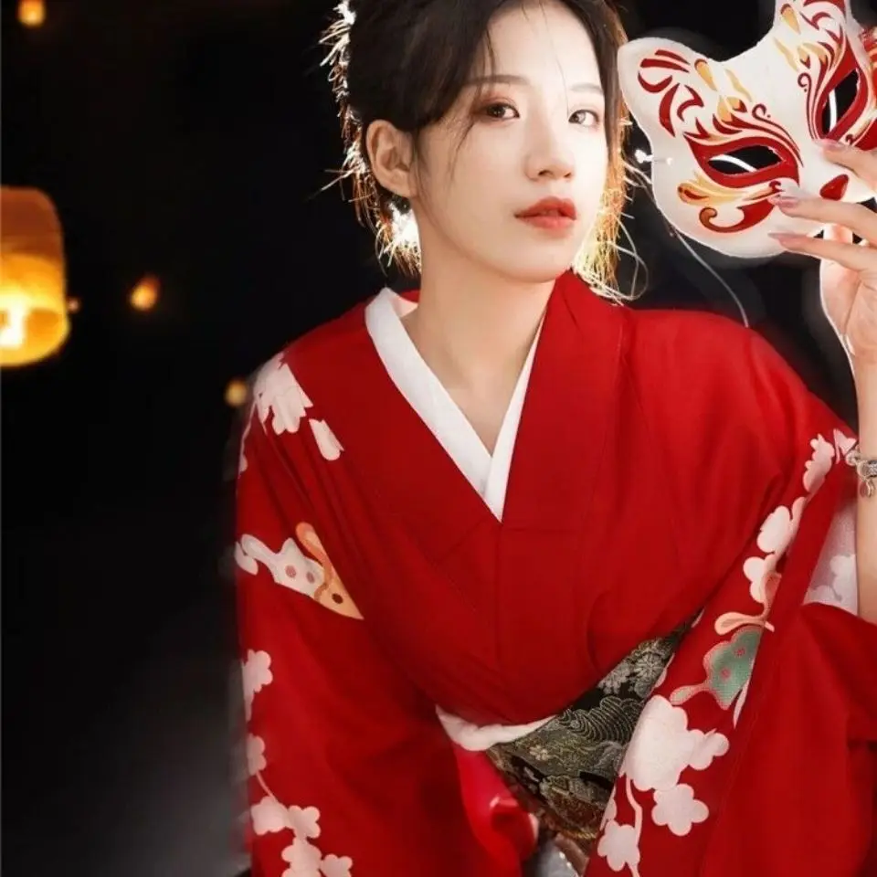 Japan Traditional Kimono Cardigan Women Dress Bath Robe Yukata Geisha Cosplay Clothing Asian Performance Photoshooting