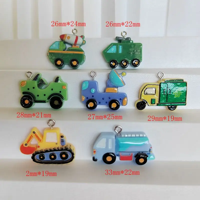 10PCS Cartoon Toy Car Resin Flat-back Shiny Pendant Excavator Missile DIY Necklace Bracelet Keychain Decorative Accessories S065