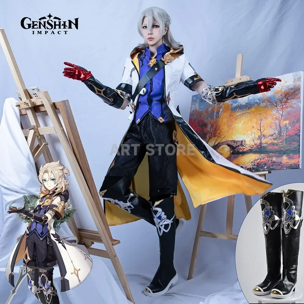 Albedo Cosplay Costume Genshinimpact Uniform Wig Shoes Anime Game Game Halloween Party Carnival Costumes for Men Women