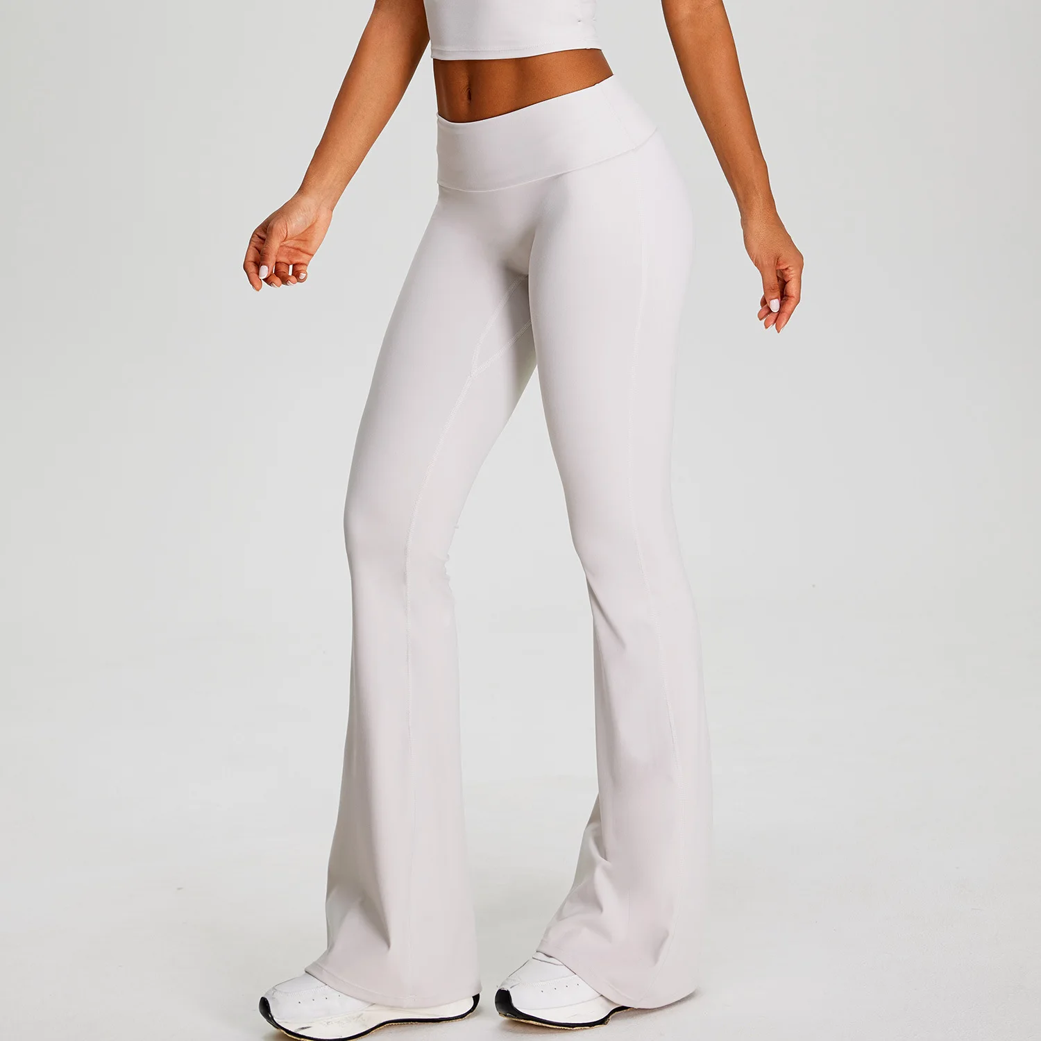 Women Fold Over Waist Bell Bottom Leggings Fitness Wide Leg Tights Running Workout Gym High Waist Yoga Pants Push Up Stretch