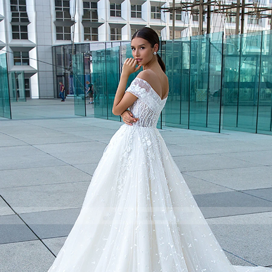 Sexy querida rendas vestidos de casamento das mulheres com decote em v decalque princesa festa formal de casamento 2023 fora do ombro frisado romântico nupcial