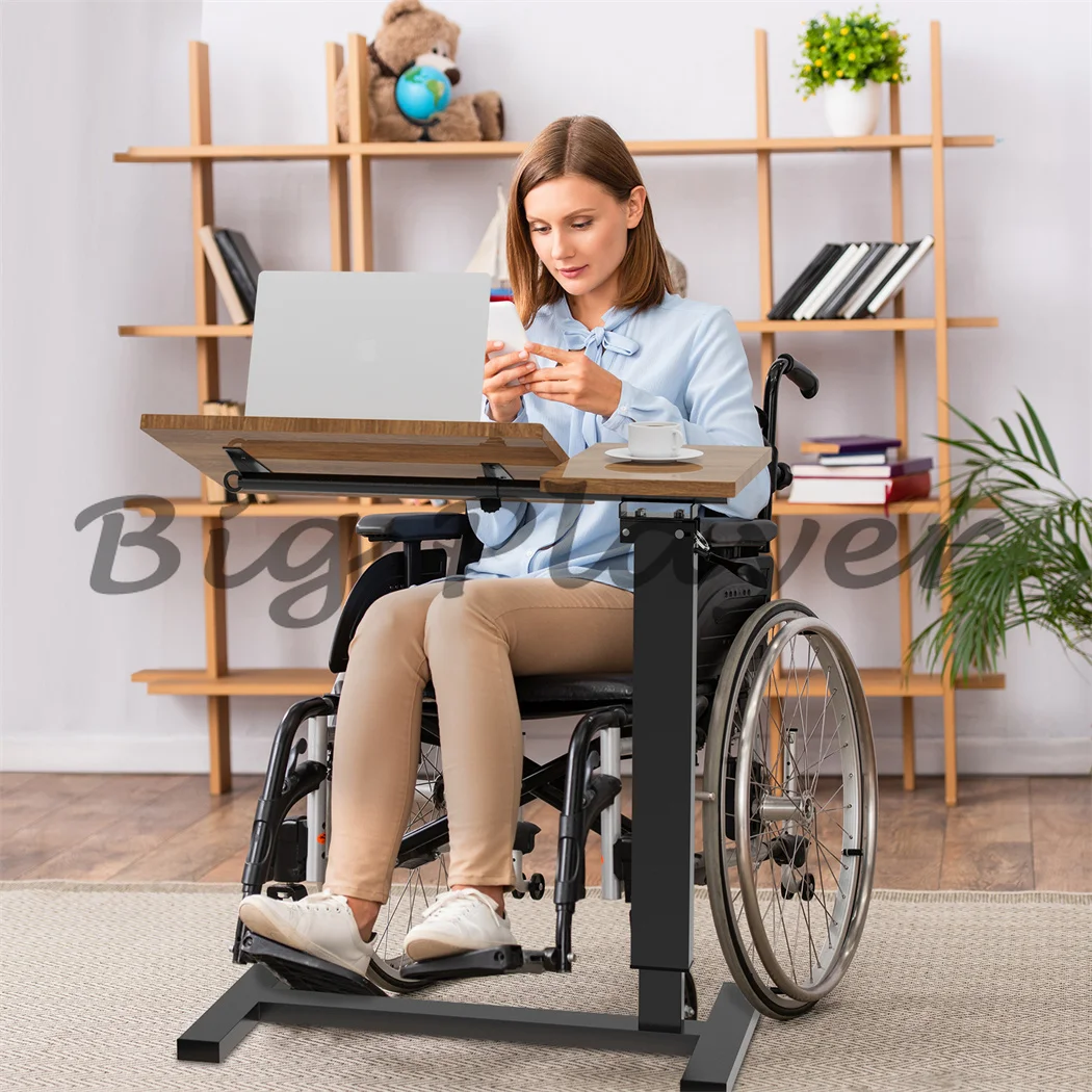 Height Adjustable Mobile Over Bed Bedside Laptop Desk with Hidden Wheels Rolling Sofa Side Table