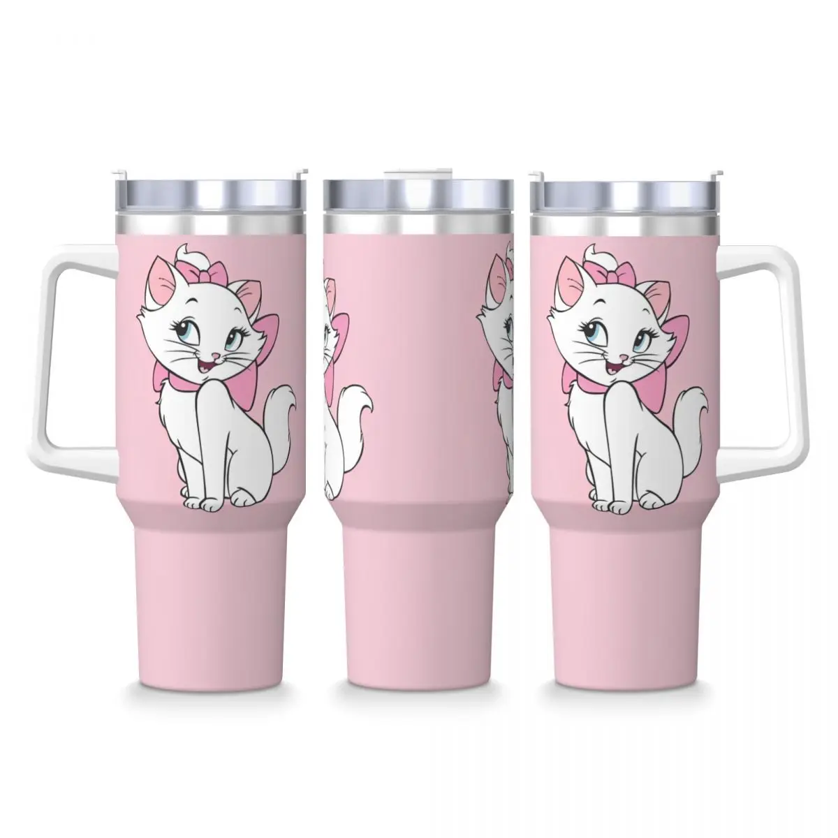 Cartoon Pink Marie Cat Tumbler Kawaii Hot Drinks Water Bottle Portable Stainless Steel Thermal Cups Custom DIY Beach Car Mugs