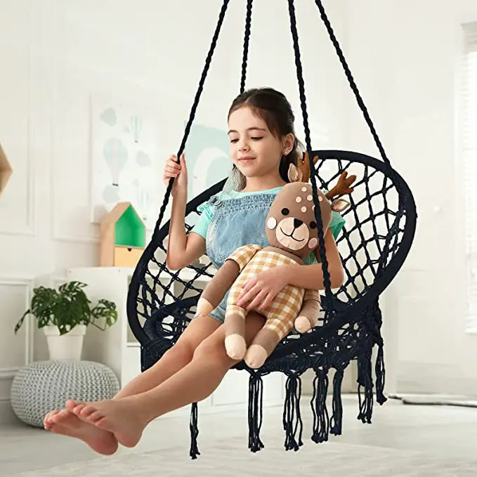 

Подвесной стул в стиле макраме, корзина-качели в стиле бохо, тканый гамак из хлопковой веревки с бахромой