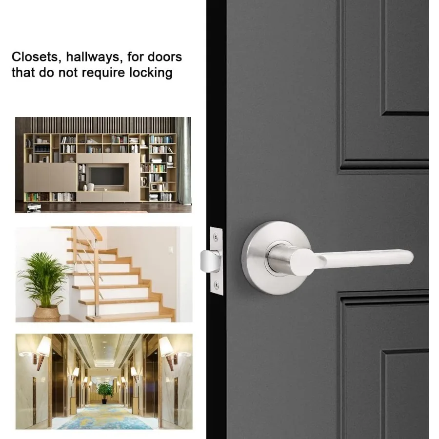 Zestaw klamek wewnętrznych bez klucza z wykończeniem ze szczotkowanego niklu do użytku domowego, 5 sztuk, nowoczesne klamki do drzwi wewnętrznych D