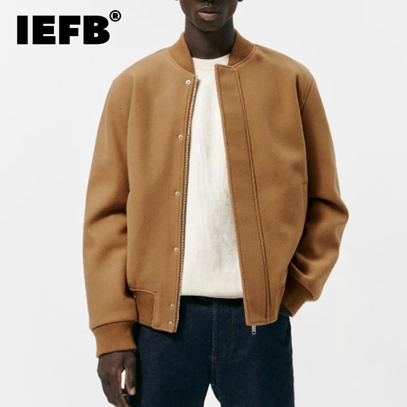 

IEFB Autumn Winter Men's Jacket Casual Pilot Woolen Coat 2023 American Fashion Single Breasted Loose Male Tops Patchwork