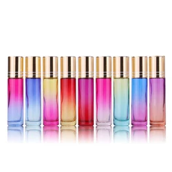 10Pcs 10ml Gradient Color Glass Roll Oil Bottles With Metal Roller Ball For Essential Oil Travel Kit Fragrance Perfume