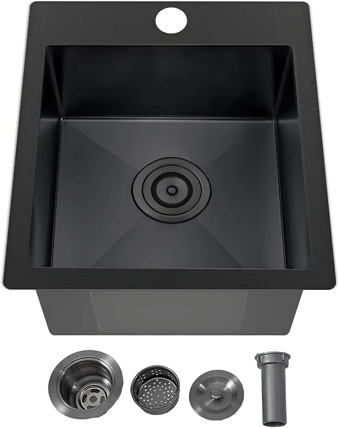 

Black Kitchen Sink 15 x 17 inch, Drop in 16 Gauge Stainless Steel Black Bar Sink, Modern RV Sinks Topmount Single Faucet