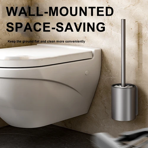 Imagen 2 del producto Cepillo de baño de mango largo de aluminio espacial, una herramienta de cepillo para lavado de inodoro doméstico, juego de limpieza de inodoro montado en la pared