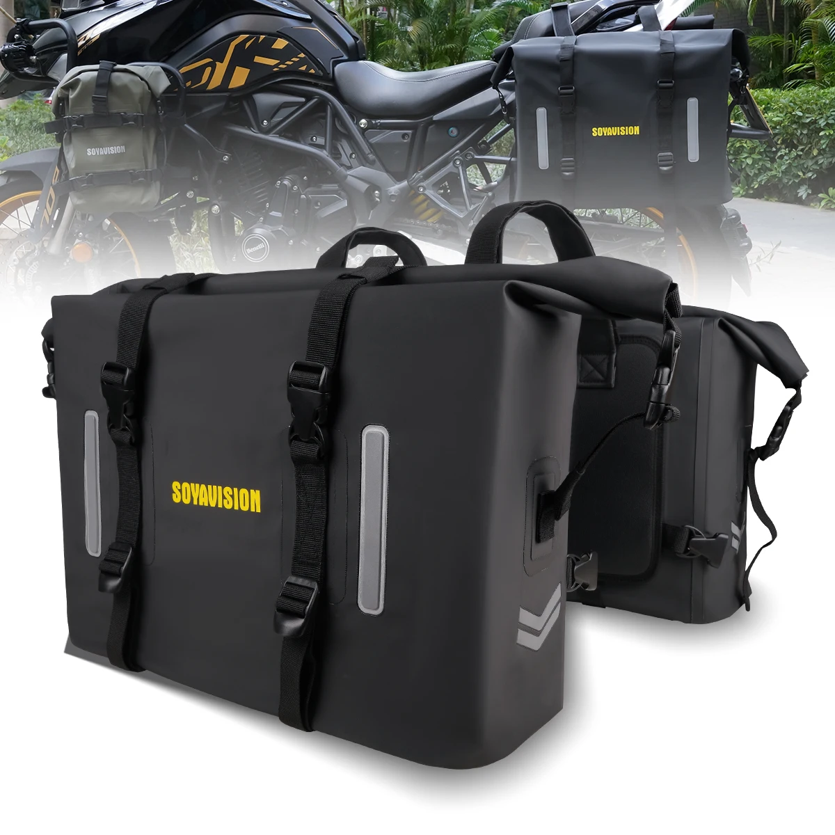 

Motorcycle Side Rack Bag 60L Waterproof Quick Release Motorbike Saddlebag Pannier Bag Motor Storage Pack 1 pair