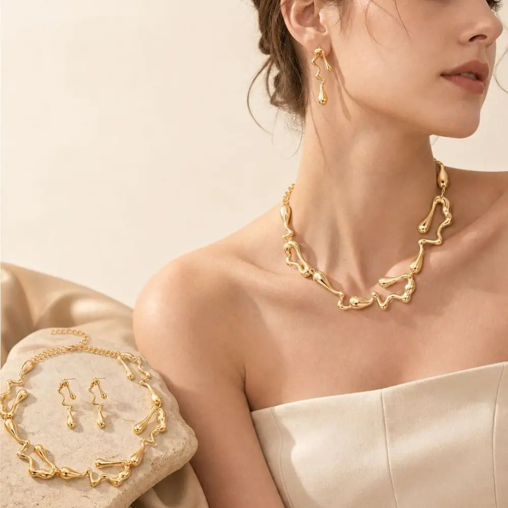 Geometric Design Irregular Jewelry Set INS Alloy Material Necklace Earrings Set Gothic Lightweight Punk Necklace Daily Wear