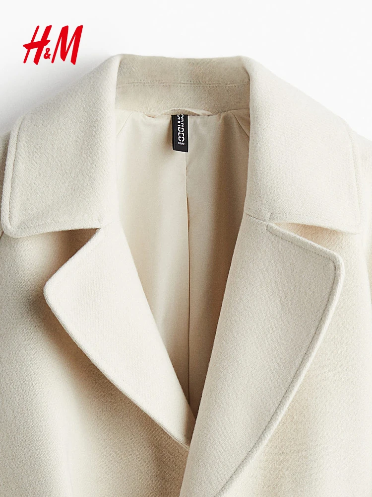 패셔너블한 겨울 울 코트 여성용 캐주얼 허리 벨트 펠트 코트 H&M 228995 엘레 레이디라이크 아우터웨어