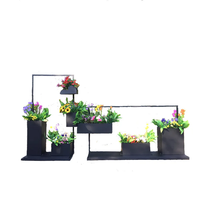 Outdoor large flower stand, galvanized sheet, iron flower box, decorative green plant flower shop, iron planting box landing