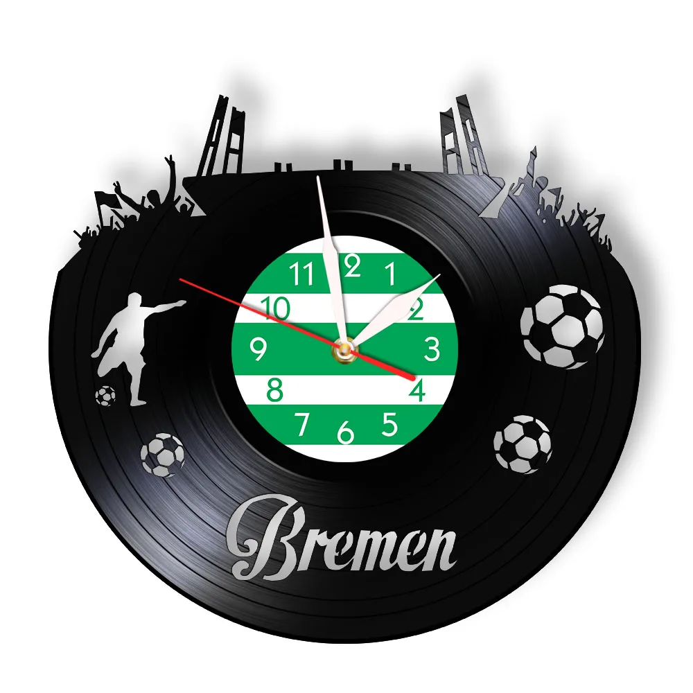 Bremen Skyline Vinyl Record Wall Clock Man Cave Home Decor Germany Football Stadium Music Album Art Wall Watch Soccer Fans Gift