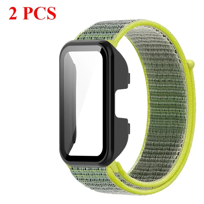 حافظة كمبيوتر + حزام من النايلون لهاتف هواوي باند 10 HD غطاء حماية من الزجاج المقسى + سوار مريح للتنفس هواوي باند 9 8 كوريا