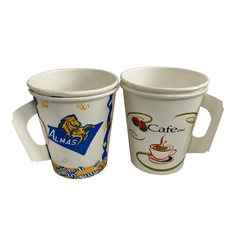 Taza de papel desechable con asa y tapas, producto personalizado, 4oz, 7oz, 9oz