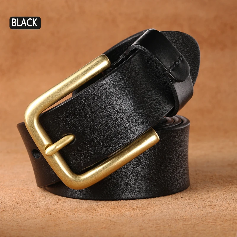 Clickclar Men\'s Copper Buckle Leather Belt Personality Fashion Versatile Leisure Luxury Genuine Leather Belts For Men Man\'s Gift