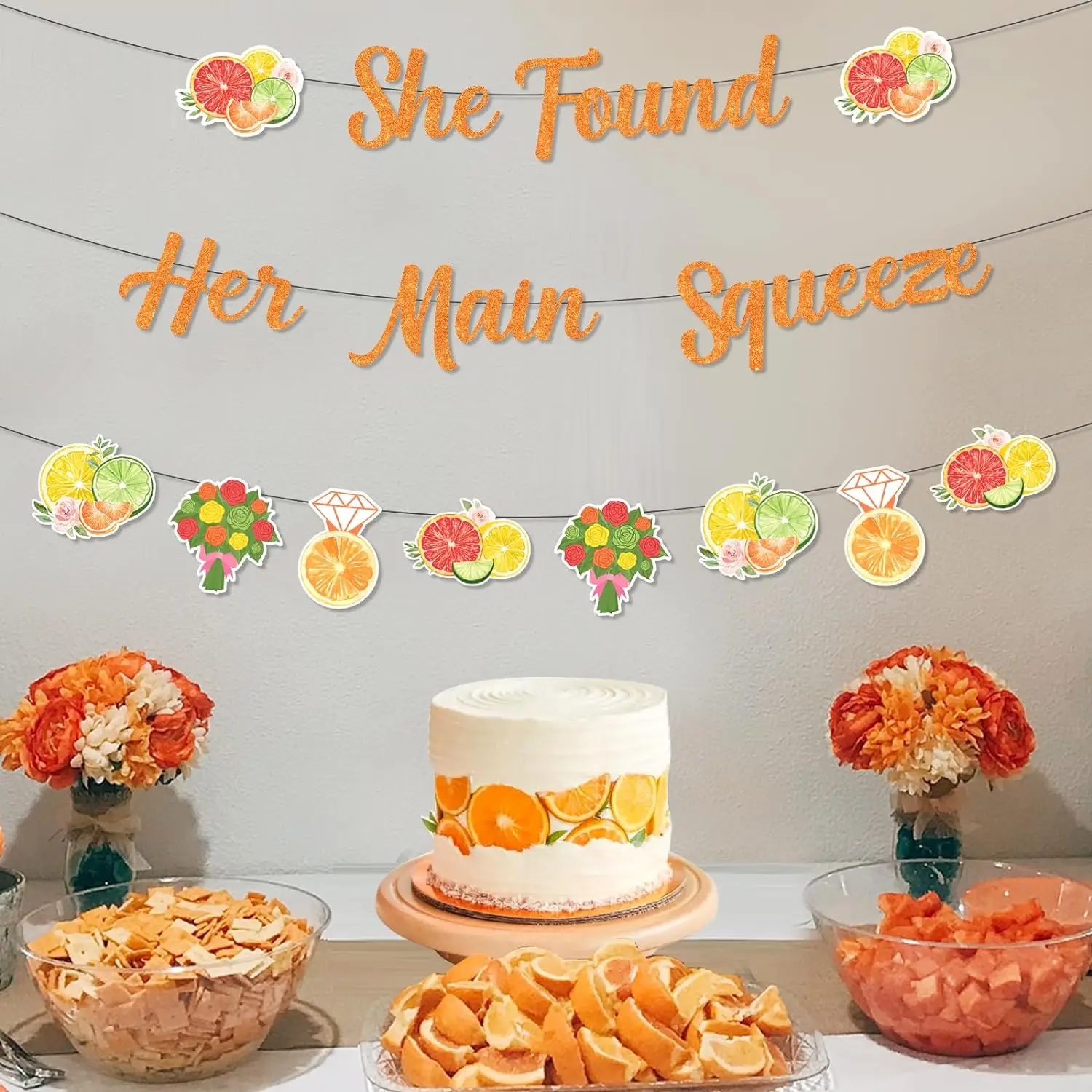 She Found Her Main Squeeze Banner Garland Lemon Bridal Shower Party Decor Glitter Citrus Theme Bachelorette Engagement Party