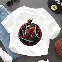 2025 Summer Deadpool & Wolverine White T-shirt Round Neck Clothing Comfortable Breathable Character Children Birthday Hot Gift