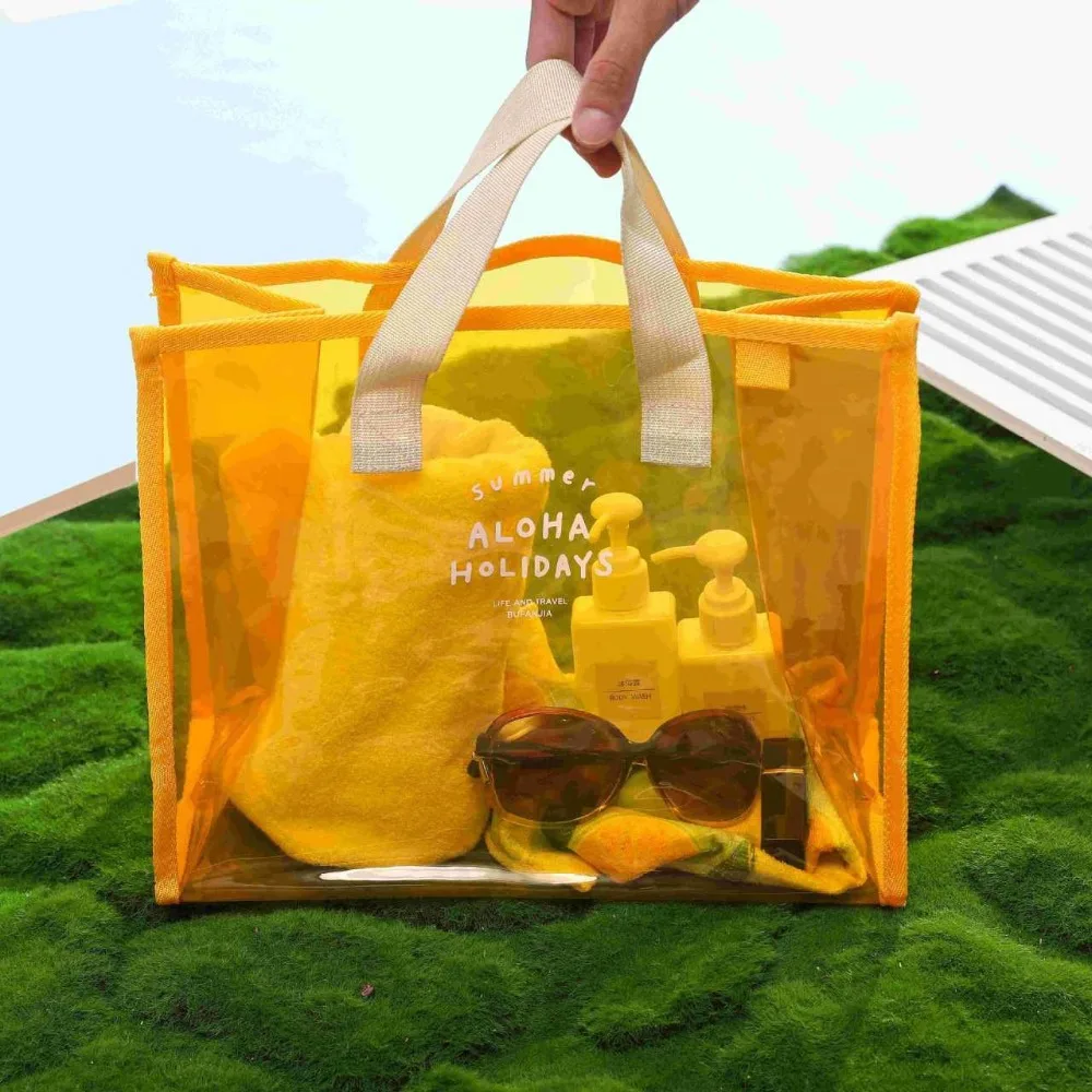 

PVC Clear Beach Bag Waterproof Cosmetic Bag Swimming Storage Bag Large Capacity Summer Transparent Makeup Handbag Shopping