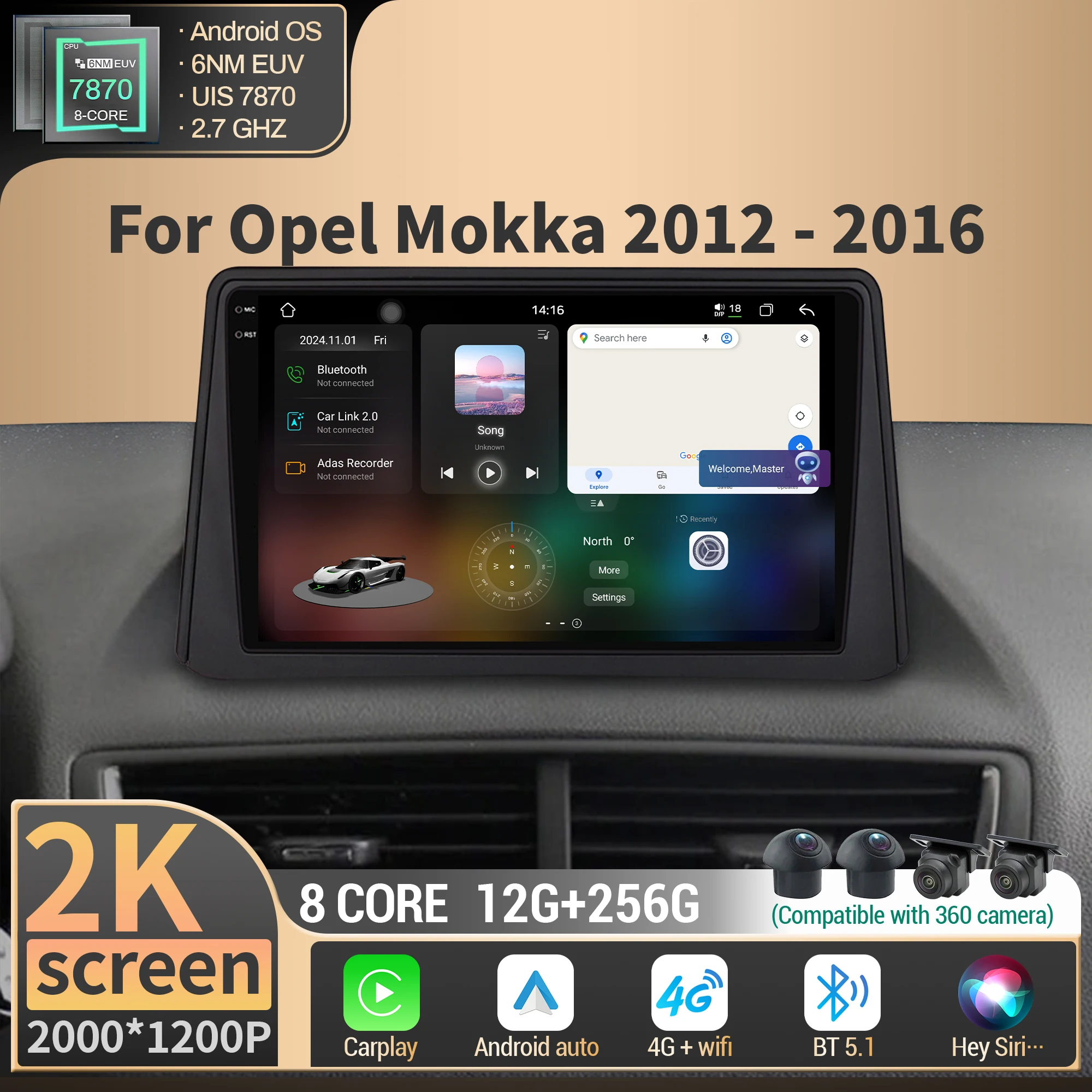 

Car Android For Opel Mokka 2012-2016 5G Radio Stereo Multimedia GPS 4G CPU 7870 Wireless BT Carplay Touch 2K QLED Screen