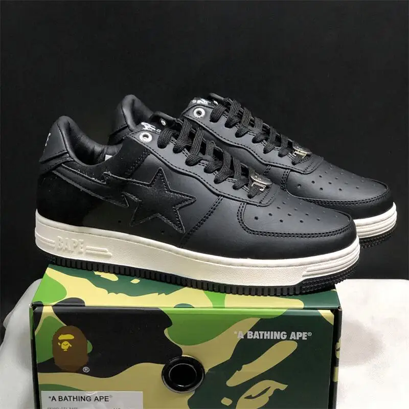 2026 Original A BATHING APE Herren All Black Shark Casual Plateau-Schuhe Unisex Damen Rutschfeste Outdoor Weiche Laufschuhe