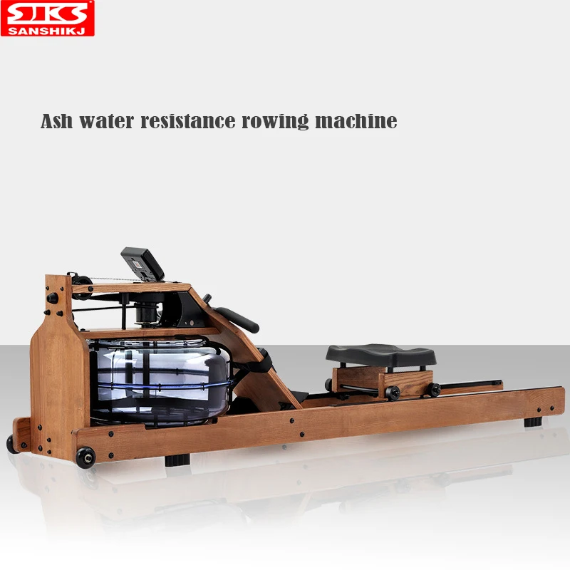 Ash Wood Water Resistance Rowing Machine, Home Indoor, Double Track, Fitness Rower, Aerobic Rowing Training Equipment