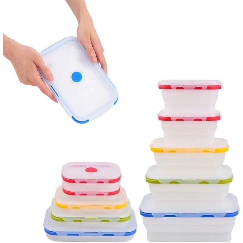 Collapsible Silicone Food Storage Containers with Airtight Snap-Top Lids, Microwave, Dishwasher, Freezer Safe, Set of 5