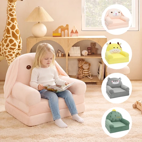 Imagen 2 del producto Sofá plegable de felpa para niños, cómodo sofá cama 2 en 1, sillón ligero para bebés, sofá portátil para niños de 1 a 4 años