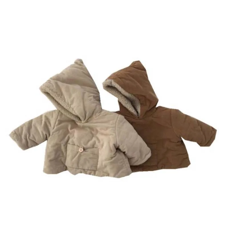 2023 Thickened Plush Kids Jacket Winter Korean Baby Hooded Jacket Cotton Warm Jacket Girls Boys Outerwear Coats