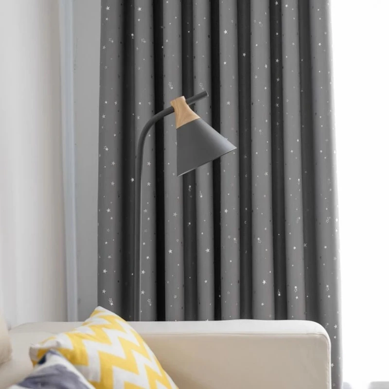 Cartoon Silver Star Boy Children\'s Bedroom Blackout Grey Curtains For Kids Living Room Balcony Window White Tulle Drapes Cortina