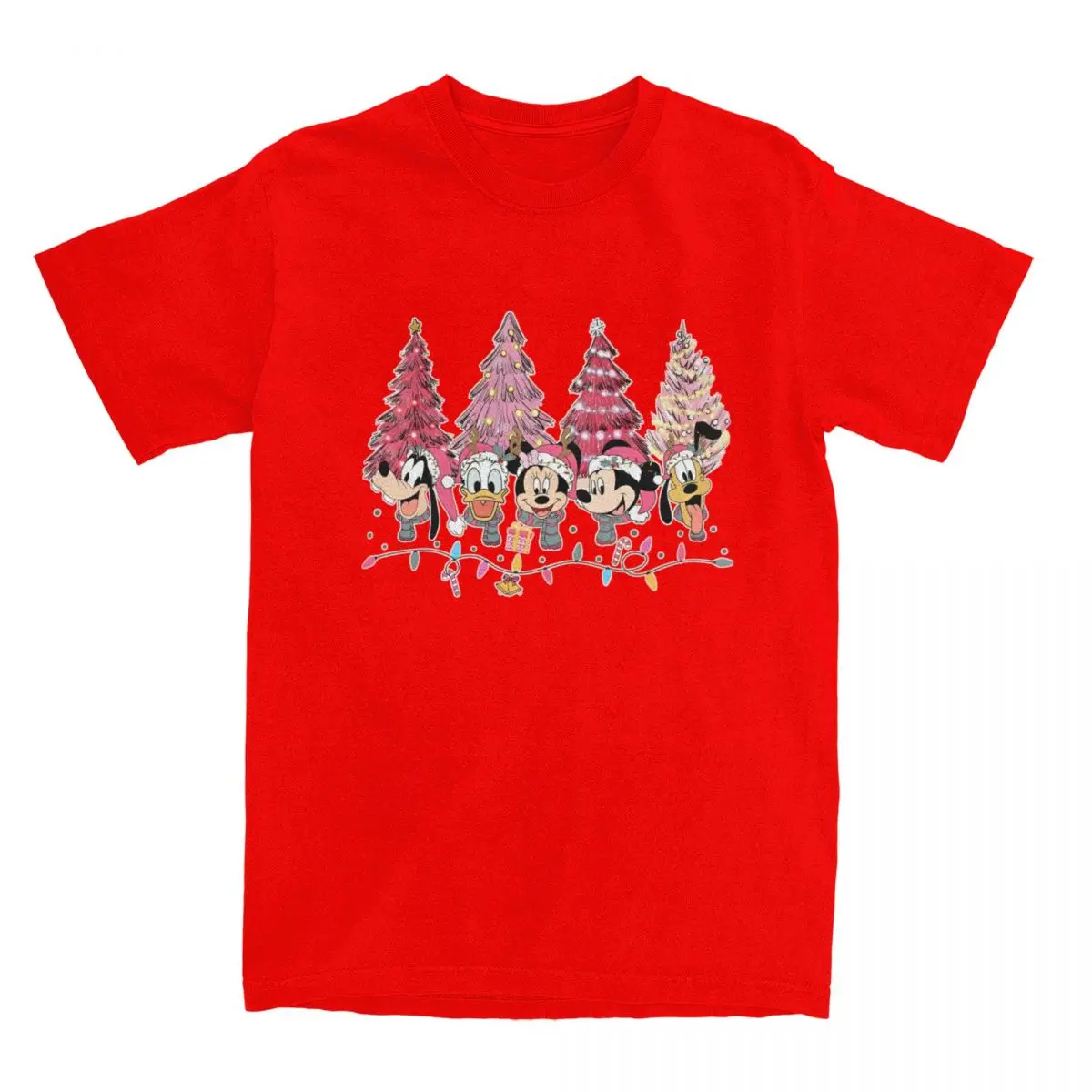 

Streetwear T Shirt Christmas Mouse And Friends Character Face Xmas Pink Christmas Cotton Tshirt for Mens Short Sleeve Tees