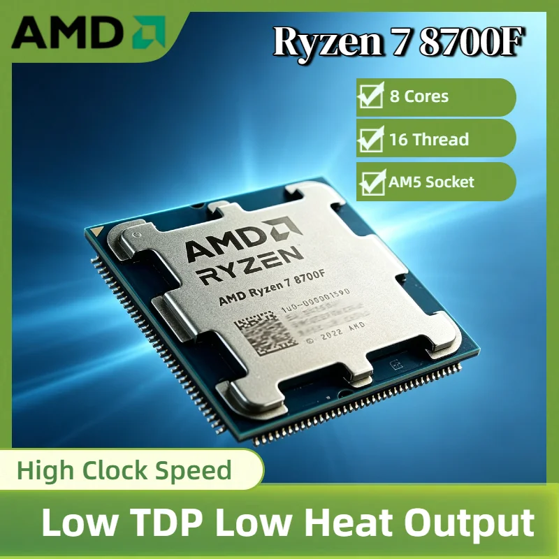 AMD Ryzen 7 8700F 8-Kern 16-Thread 4,1GHz Boost 4nm L3 16M Cache AM5 65W DDR5 Gaming-Desktop-Prozessor mit Radeon Grafik Pro