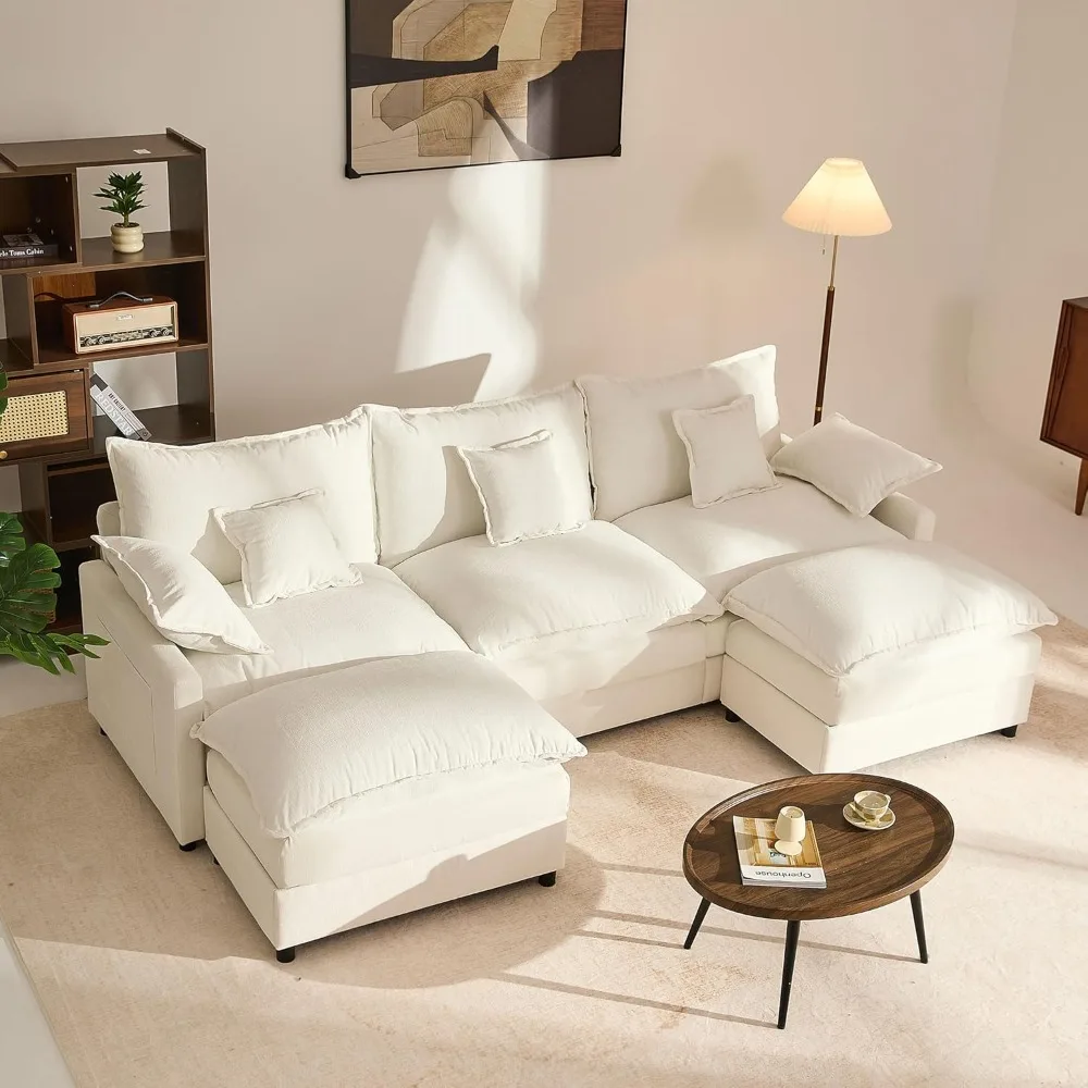 

108" u shaped couch, modular sectional sofa, 3-seater comfy cloud couch with movable ottoman, deep seat couches for living room,