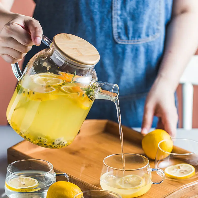 1000ml/1800ml Heatable Glass Kettle Water Jug Heat-Resistant Teapots with Stainless Steel Cover Transparent Juice Container