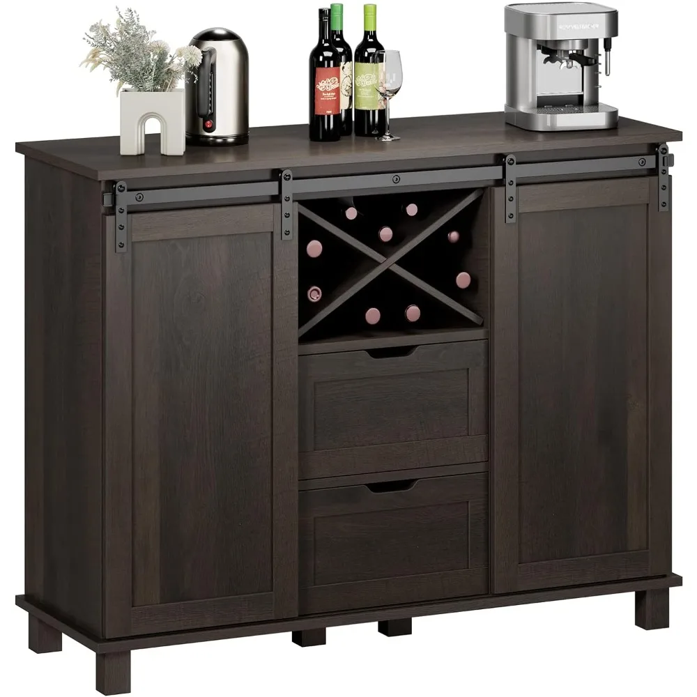 Farmhouse Buffet Sideboard, Coffee Bar Cabinet with Storage, Liquor Wine Cabinet with Sliding Barn Doors