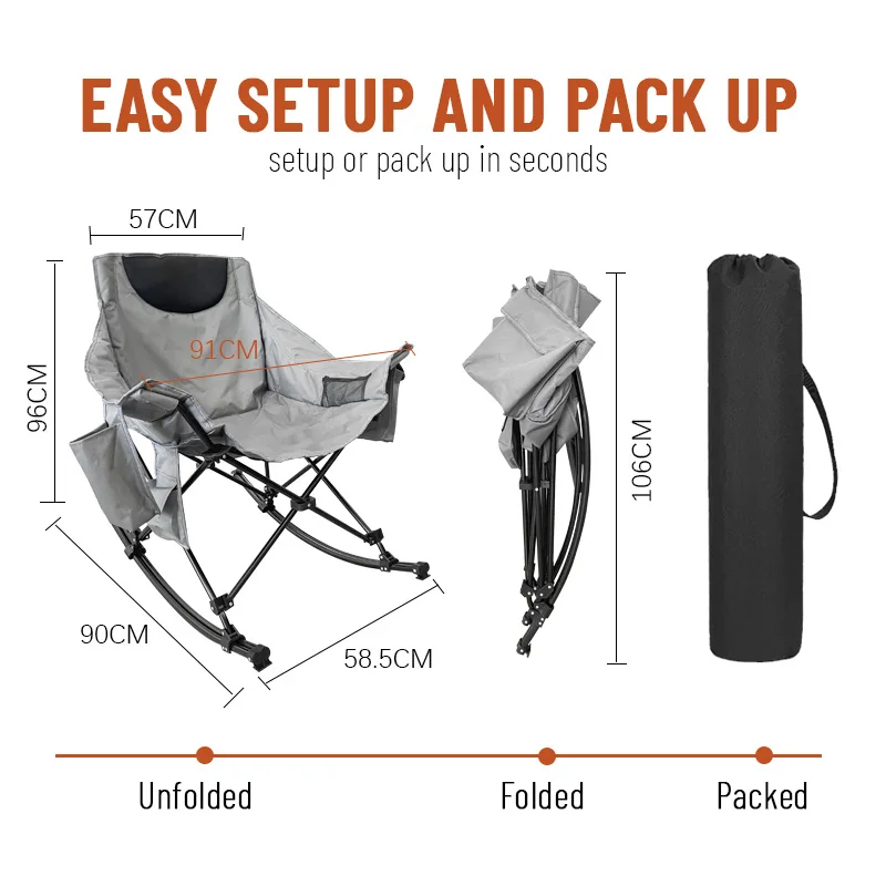 

Роскошное портативное кресло-качалка увеличенного размера для кемпинга с подлокотниками-качелями