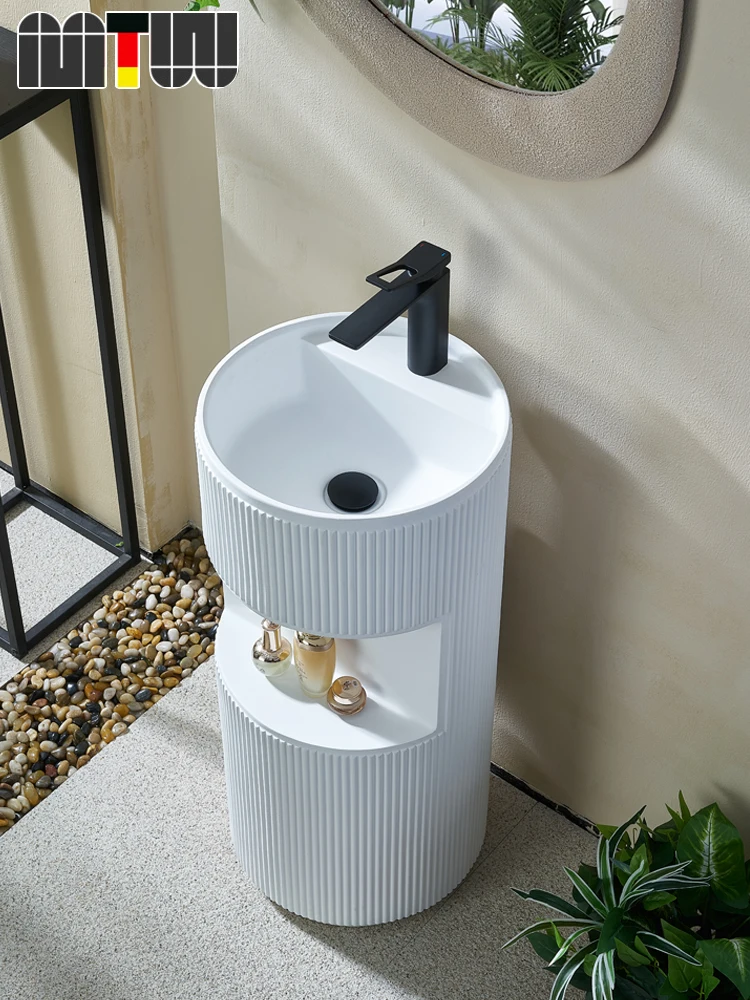 Cream air wash basin column basin integrated floor standing cylindrical outdoor balcony wash basin